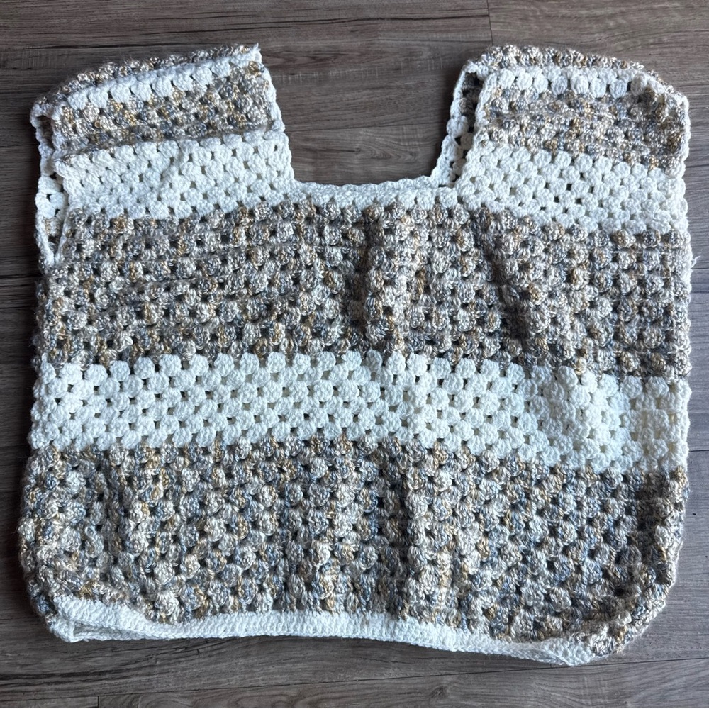 Handmade Crochet Top in White tan grey S/M - Picture 5 of 5